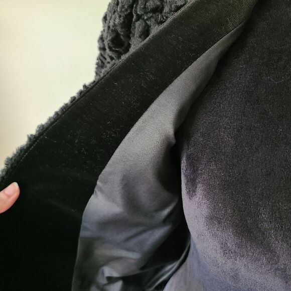 VTG Retro Jacket Womens 14 Black Faux Fur Crop Curly Lamb Coat Mobwife Downtown - Picture 4 of 10